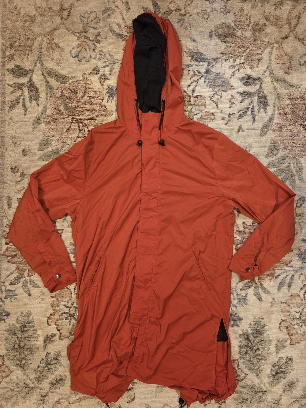 Fairplay Men's Orange Hooded Lightweight Trench Rain Jacket